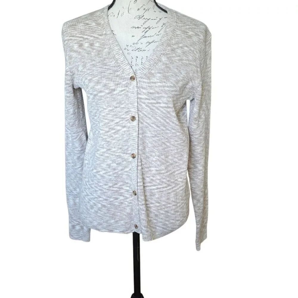 Market & Spruce Women's Size Large Tan V-Neck Cropped Button Down Cardigan